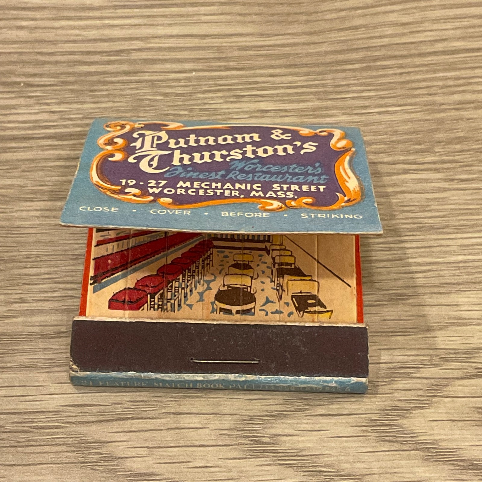 Vintage Putnam & Thurston Feature Restaurant Matchbook Full Worcester, MA Vintage Putnam & Thurston Feature Restaurant Matchbook Full Worcester, MA