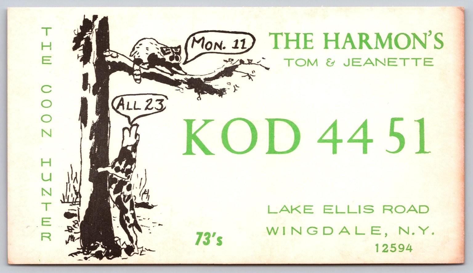Wingdale NY KOD 4451 The Harmon's Coon Hunter Cartoon Novelty Postcard C189 Wingdale NY KOD 4451 The Harmon's Coon Hunter Cartoon Novelty Postcard C189