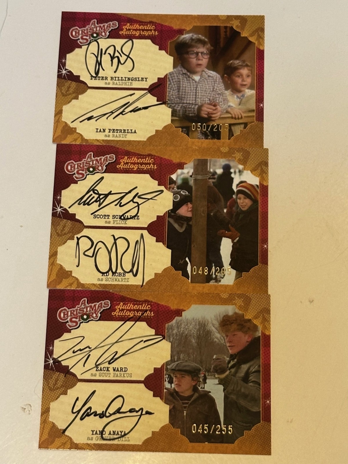 Cryptozoic A Christmas Story Set of 3 Dual Auto Cards - Billingsley, Schwartz ++ Cryptozoic A Christmas Story Set of 3 Dual Auto Cards - Billingsley, Schwartz ++