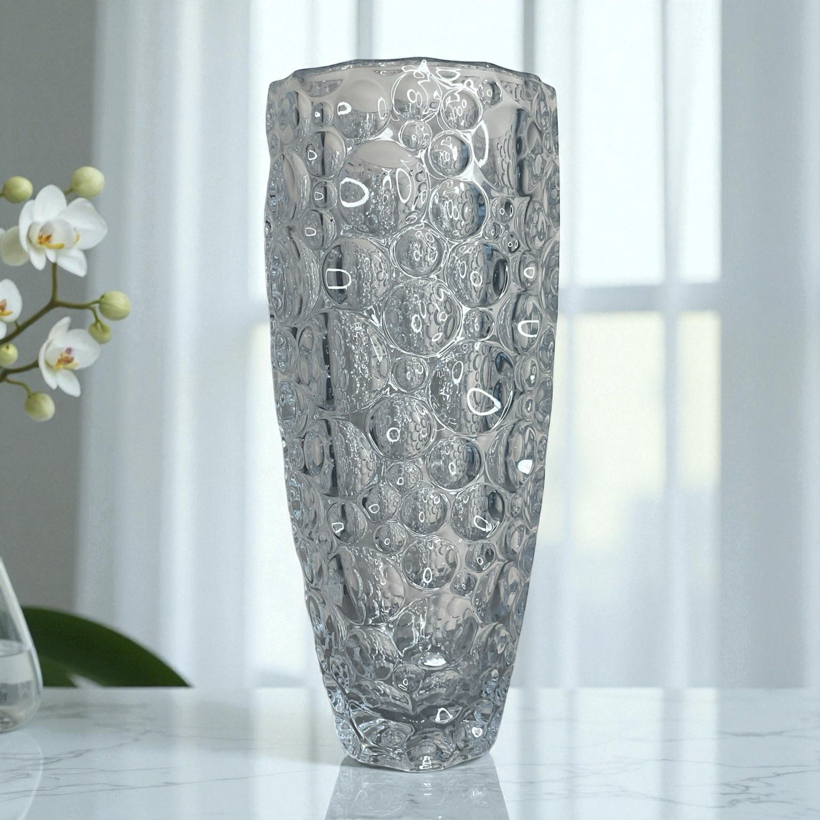 Czech Lead Crystal Vase Tall, Button, Coin Dot Heavy Vase Of A Thousand Bubbles Czech Lead Crystal Vase Tall, Button, Coin Dot Heavy Vase Of A Thousand Bubbles