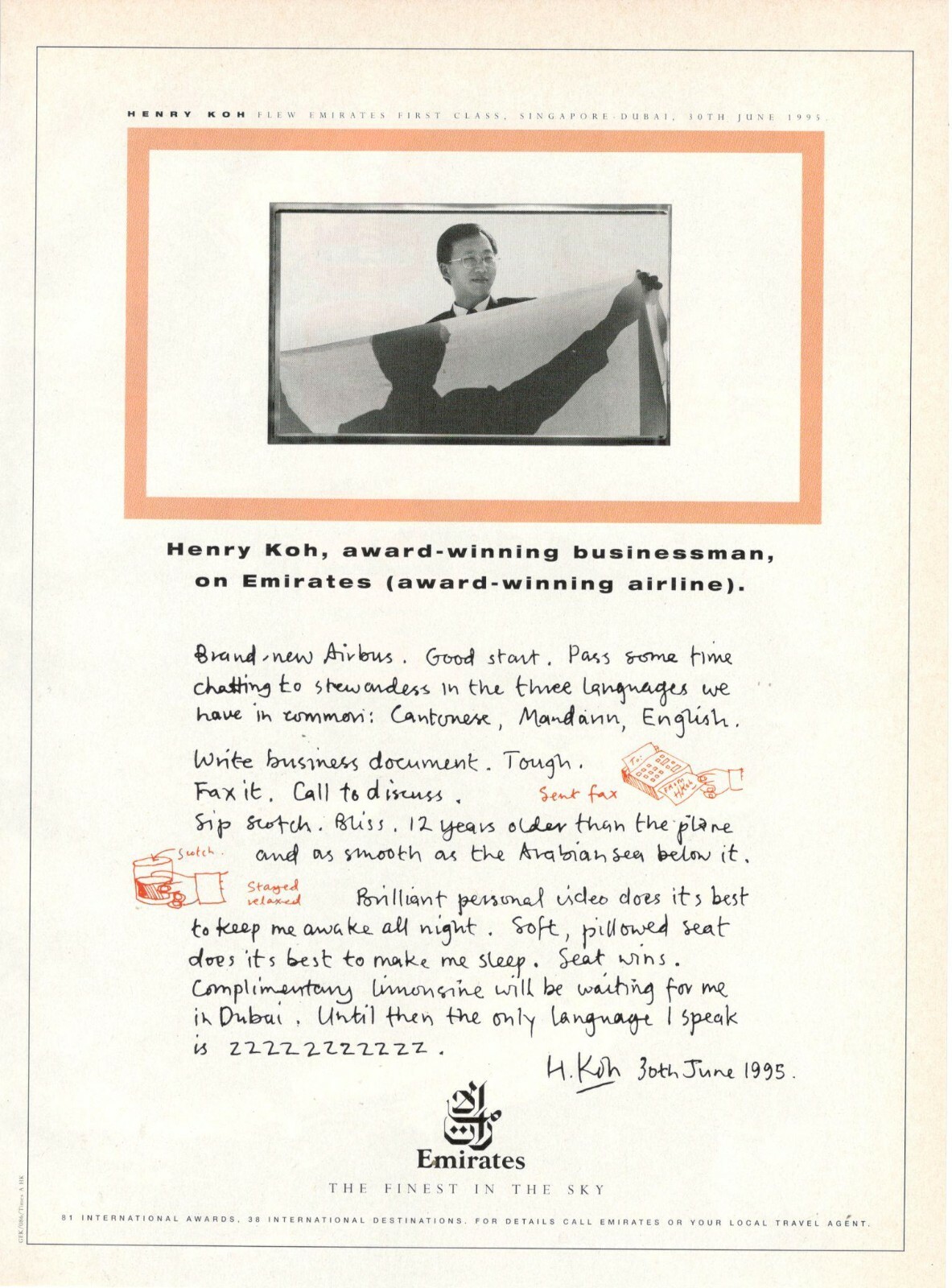 Emirates Airlines Advertisement 1 Page 1995 Henry Koh Award Winning Bus