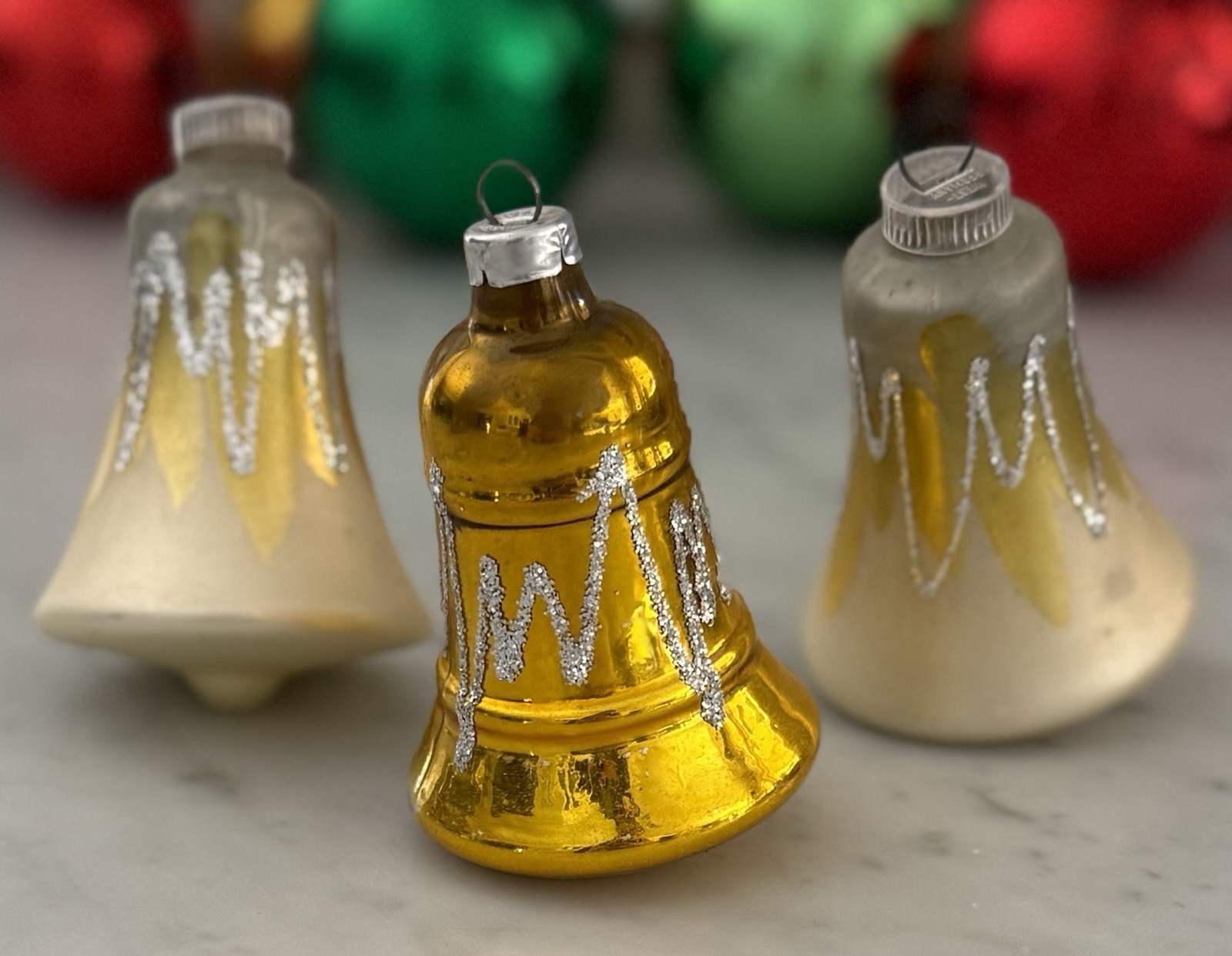 Vintage Christmas West German Glass Bell Ornaments - Set of 3