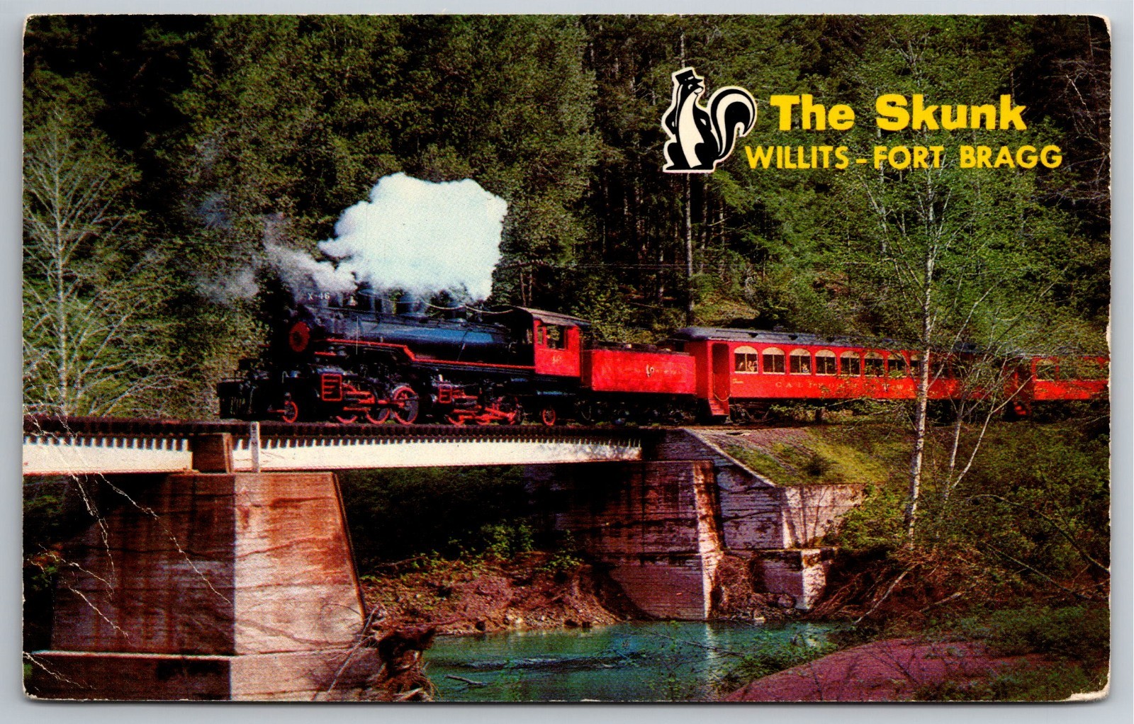 CA, Willits Fort Bragg, Super Skunk Train, 2-6-6-2 Steam, Vintage Postcard CA, Willits Fort Bragg, Super Skunk Train, 2-6-6-2 Steam, Vintage Postcard