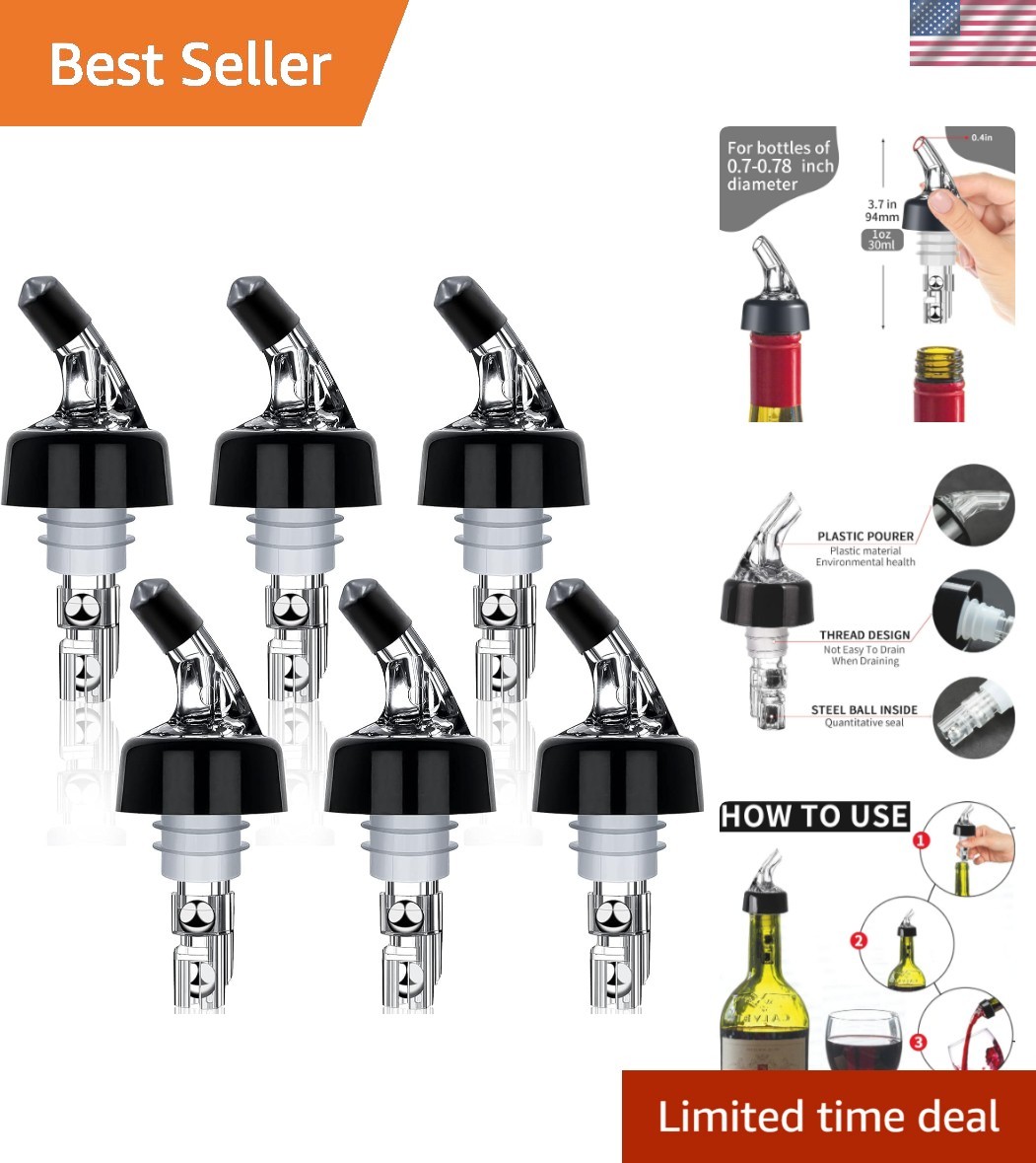 Liquor Bottle Pourers Set of 6 Pourer Pour Spouts 1 oz Measured Measuring Liq... Liquor Bottle Pourers Set of 6 Pourer Pour Spouts 1 oz Measured Measuring Liq...