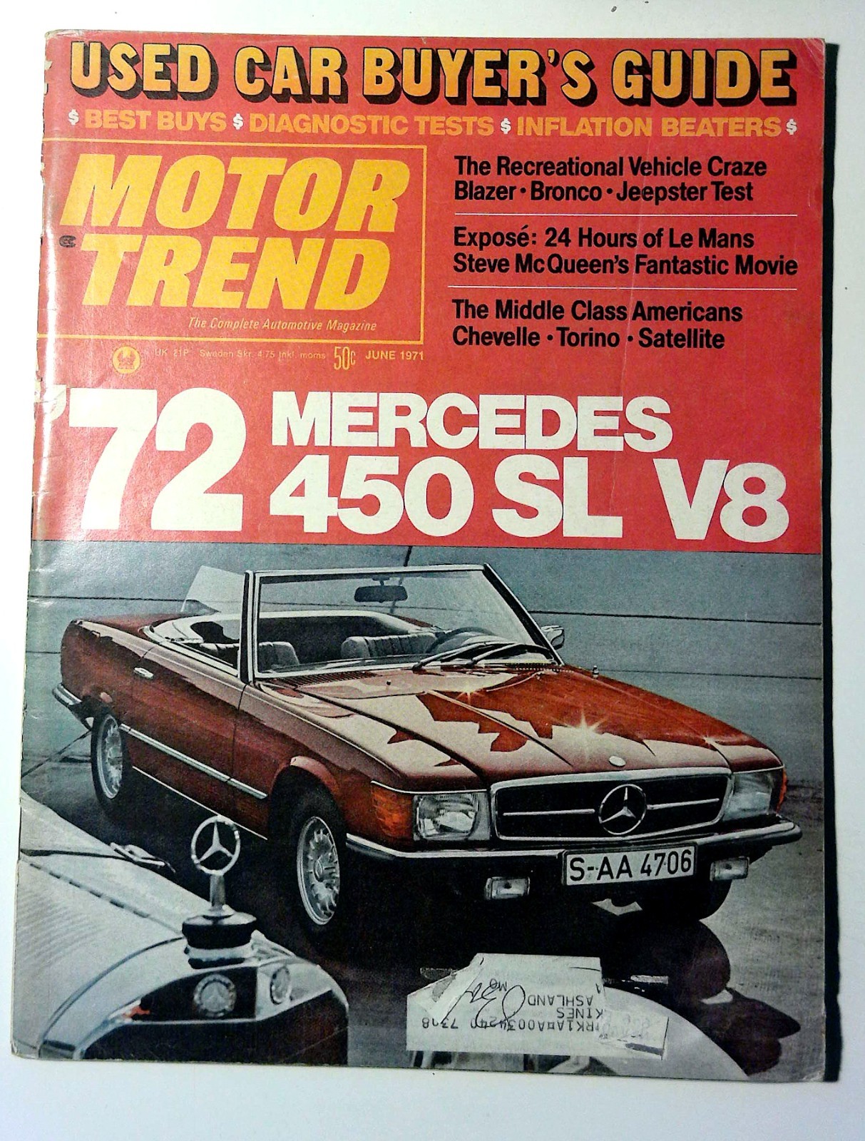 Motor Trend Vintage 1971 Car Magazine Vol. 23 No. 6 June Illustrated
