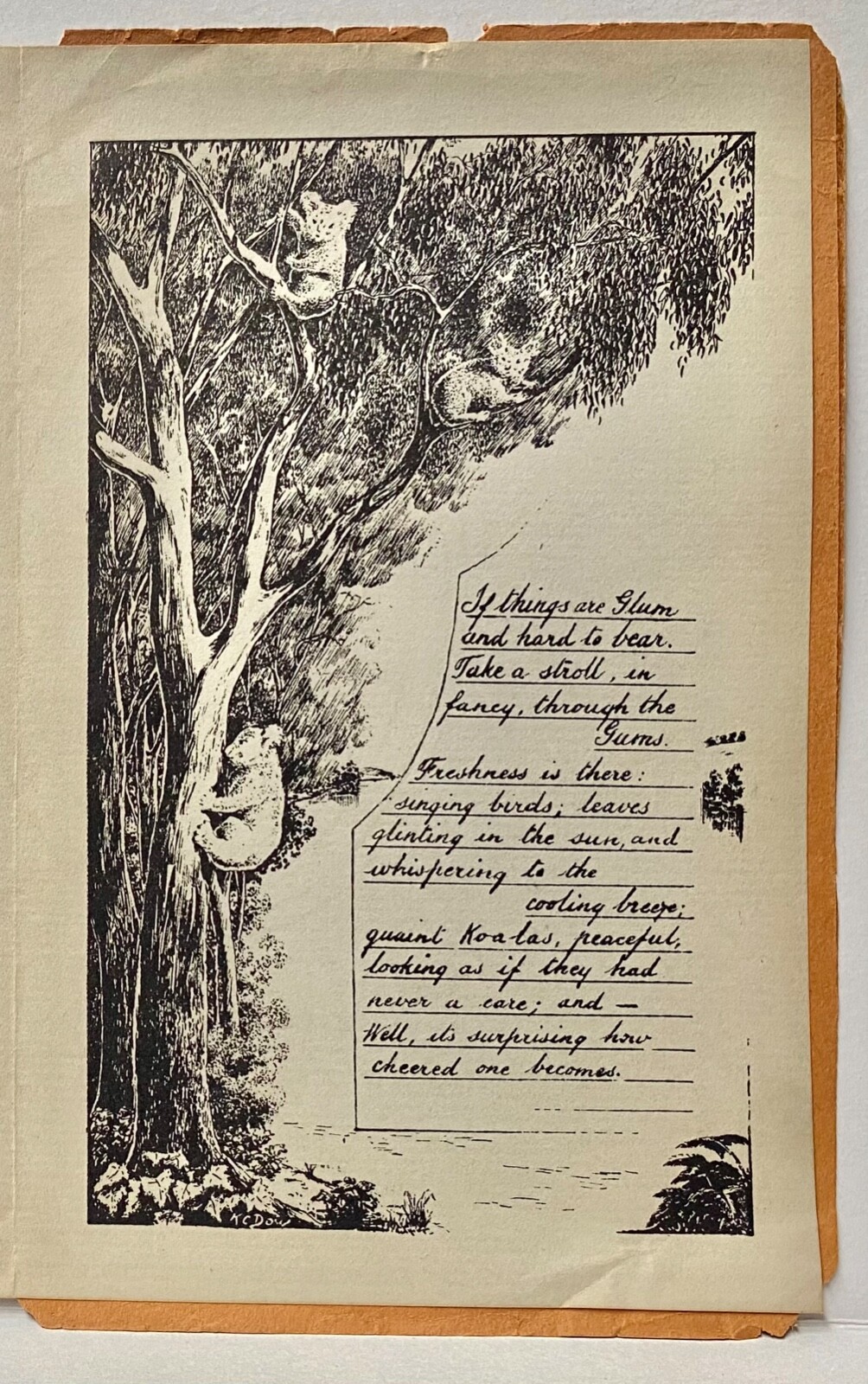 Koala Bear etching-poem~Greetings from Wyhalla Australia~Paterson NJ~Mailed 1946 Koala Bear etching-poem~Greetings from Wyhalla Australia~Paterson NJ~Mailed 1946