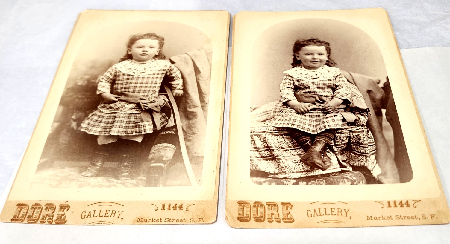Antique 1880s Photo Pair Child Plaid Kilt Cobbs Dore Gallery San Francisco CA 