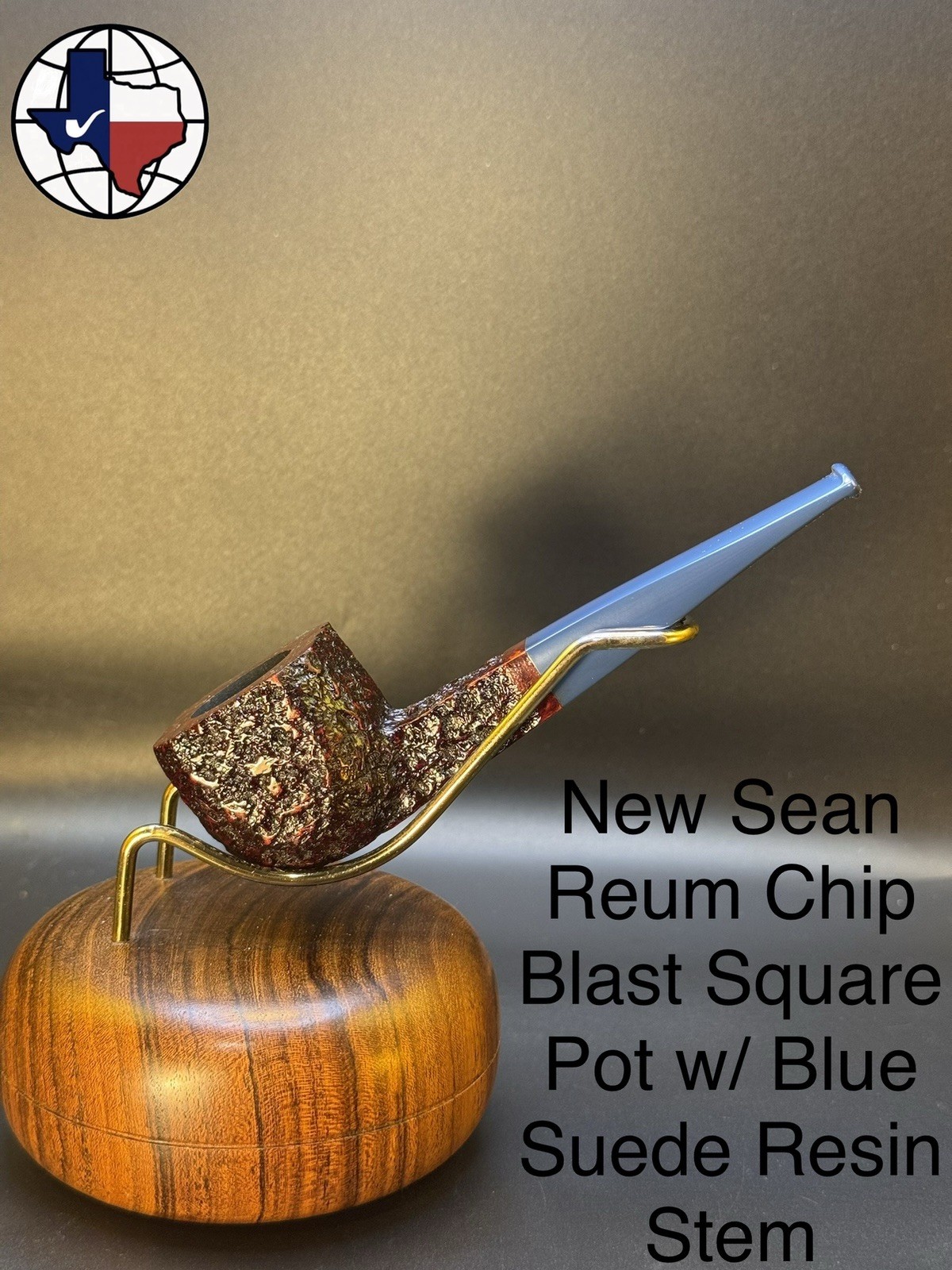 Artisan Sean Reum New Chip Blast Pot W/ Blue Suede Resin Stem Tobacco Pipe