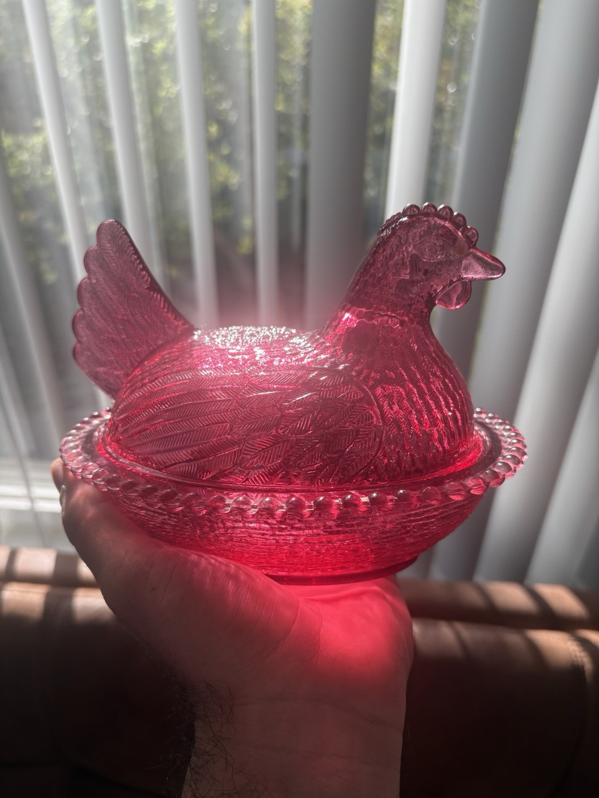 Vintage Rare Indiana Glass Hen on Nest Cranberry 7