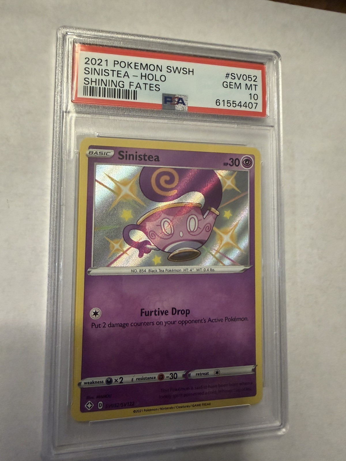 Pokemon PSA 10 SINISTEA SV052/SV122 - SWSH SHINING FATES HOLO - GEM MINT