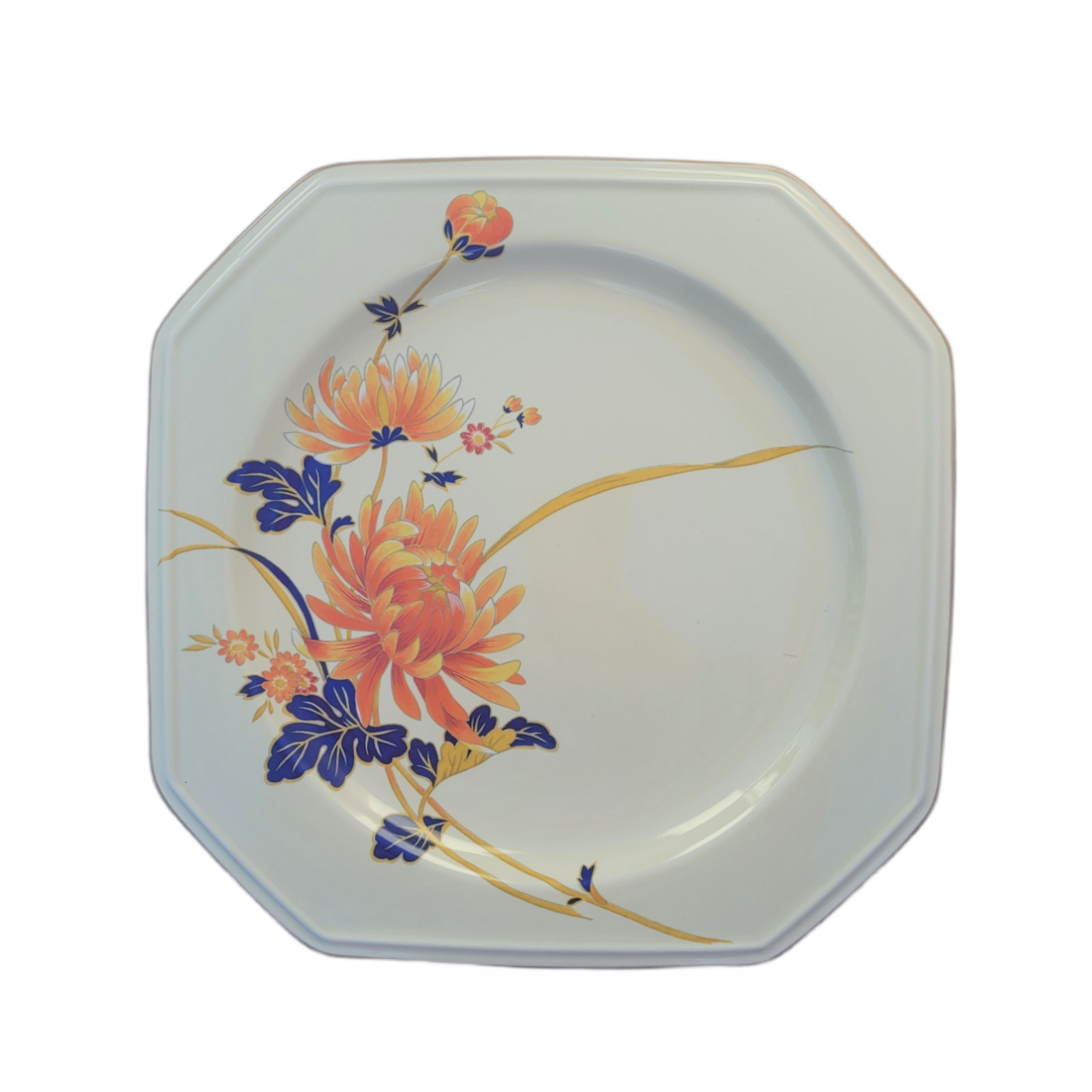 Vintage Mikasa Majestic Orange Purple Chrysanthemum Flowers Square Dinner Plate