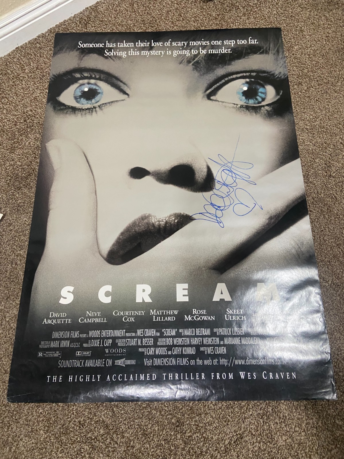 SCREAM 1996 Full theatrical movie poster signed 27X40 SCREAM 1996 Full theatrical movie poster signed 27X40
