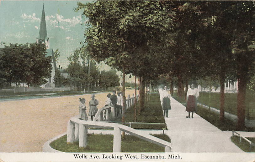 Postcard MI: Wells Ave Looking West, Escanaba, Michigan DB 1910's Postcard MI: Wells Ave Looking West, Escanaba, Michigan DB 1910's