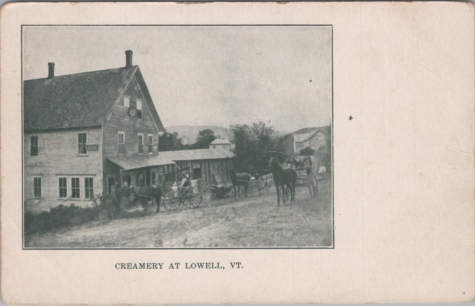 Creamery Lowell Vermont VT Horse Wagon Dairy Milk Cans Undivided 1900s Postcard