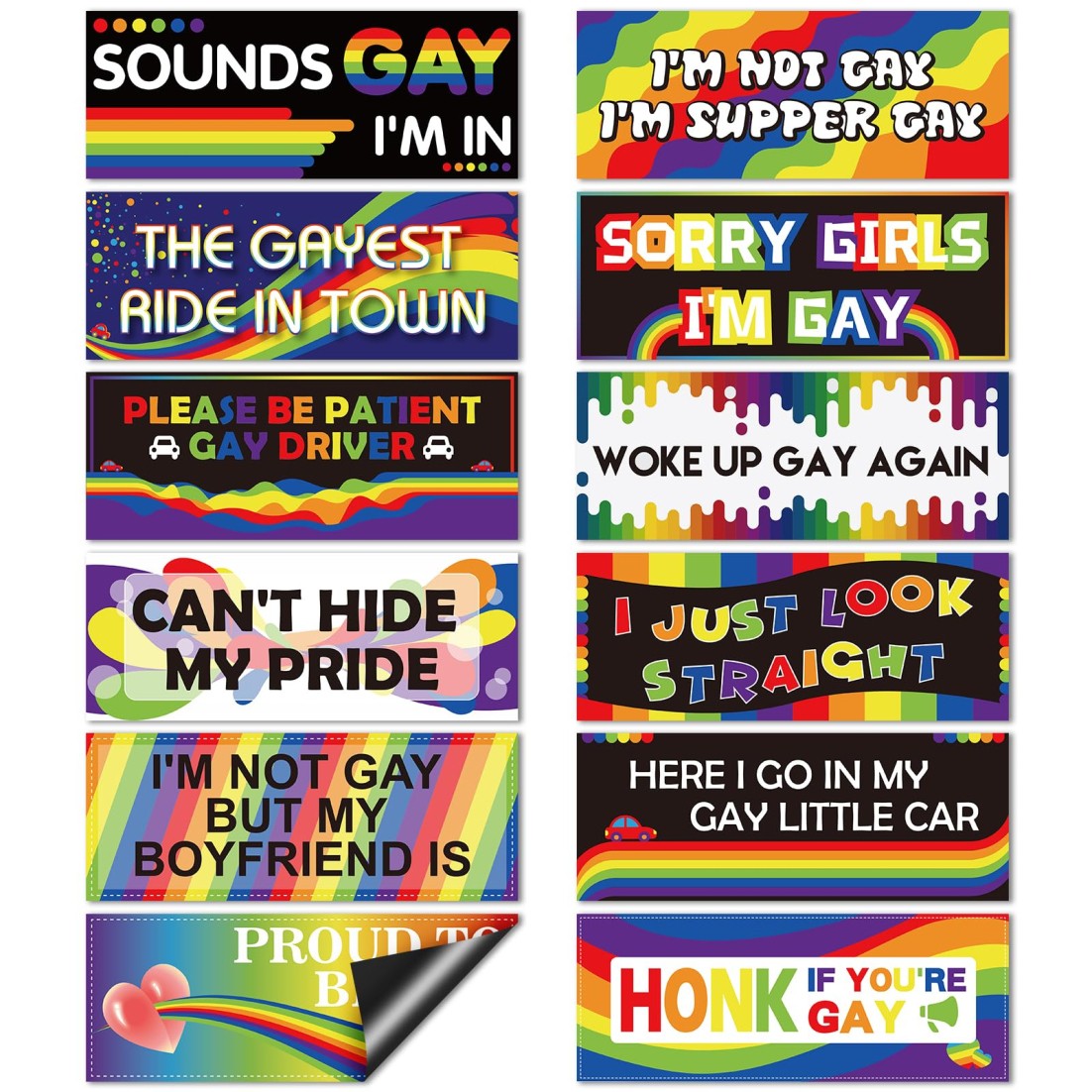 12 Pcs Rainbow Magnetic Car Stickers, Gay Pride Car Magnets, Reusable Prank Bump 12 Pcs Rainbow Magnetic Car Stickers, Gay Pride Car Magnets, Reusable Prank Bump