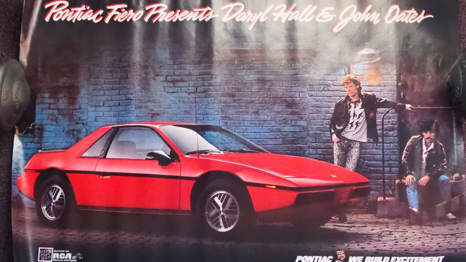 1980's PONTIAC FIERO HALL & OATES HUGE POSTER 25