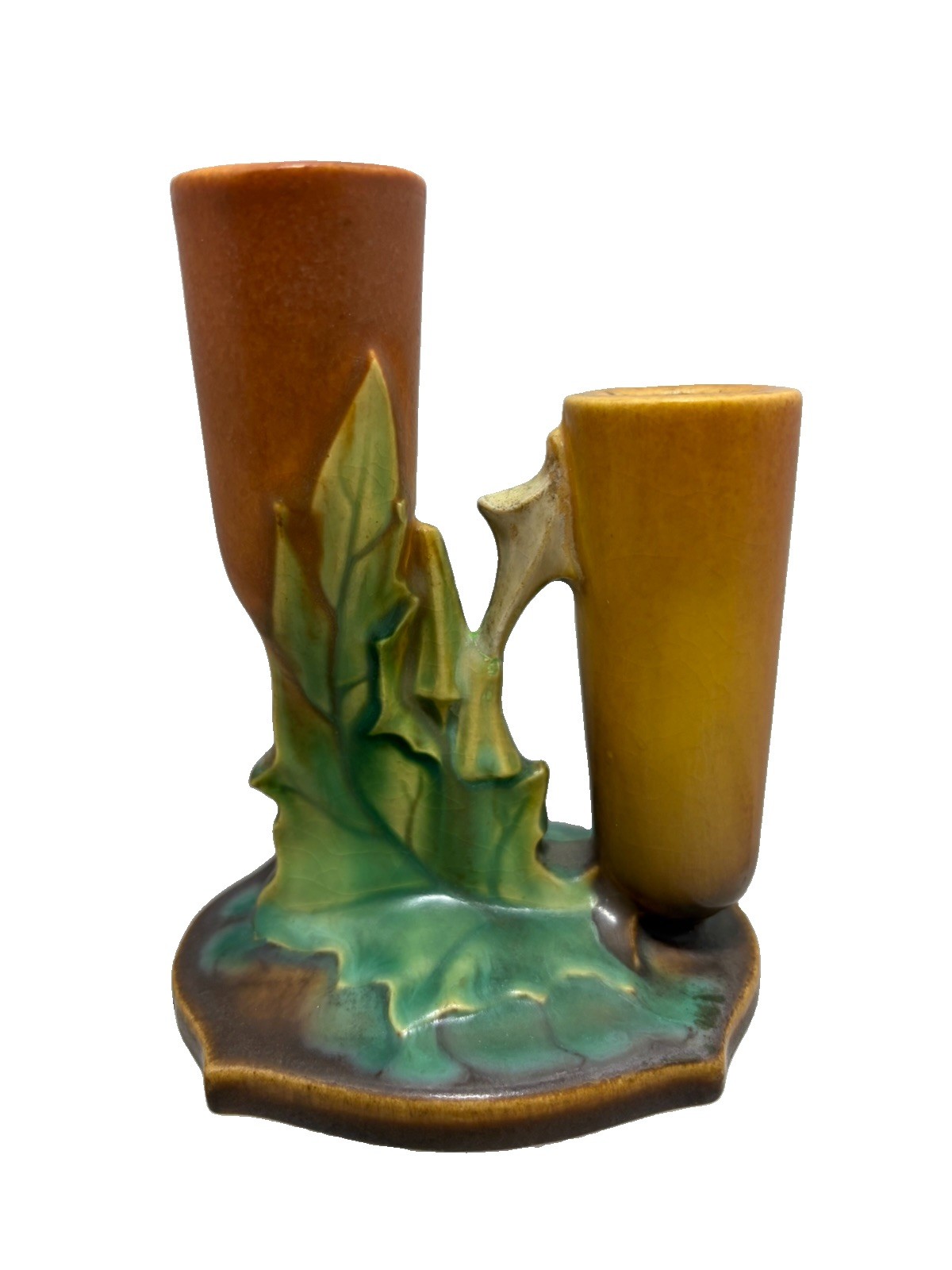 1937 Roseville Thornapple 1119 Pre‑War Double Candlestick Art Pottery Vase