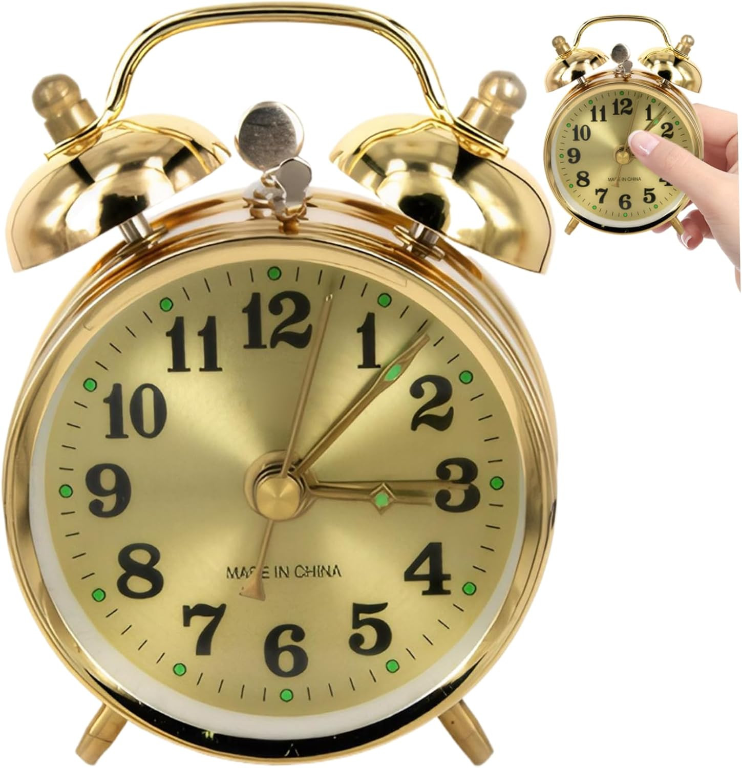 Wind up Alarm Clock No Batteries, Vintage Gold Mechanical Bell Alarm Clock With Wind up Alarm Clock No Batteries, Vintage Gold Mechanical Bell Alarm Clock With