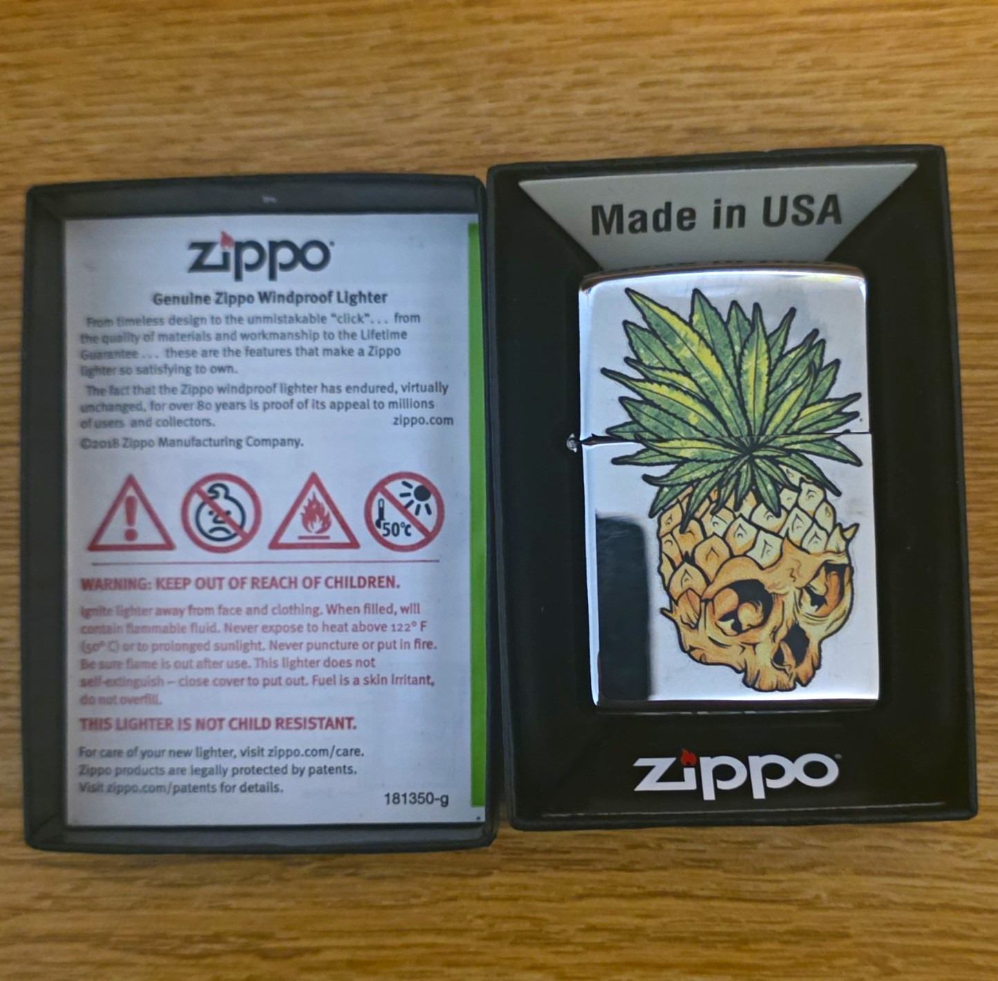 Zippo Genuine Windproof Lighter, Pineapple Skull Design, Made in USA
