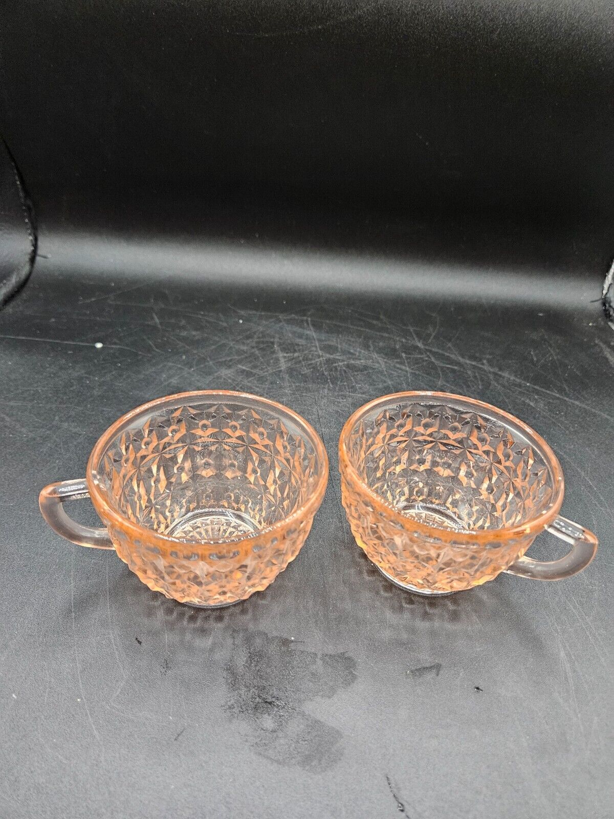 2 Pink Depression Glass Cups 3.1\