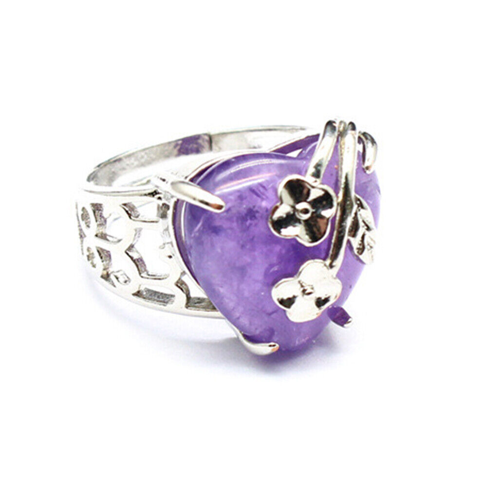 Natural Chakra Crystal Love Heart Rose Flower Ring Quartz Jewelry Healing Reiki