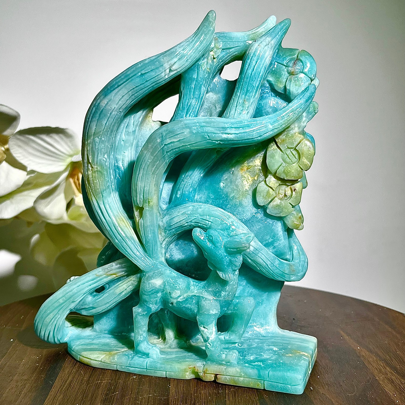 2.57LB Natural Amazonite beautiful handmade carved Amazon spiritual ornament