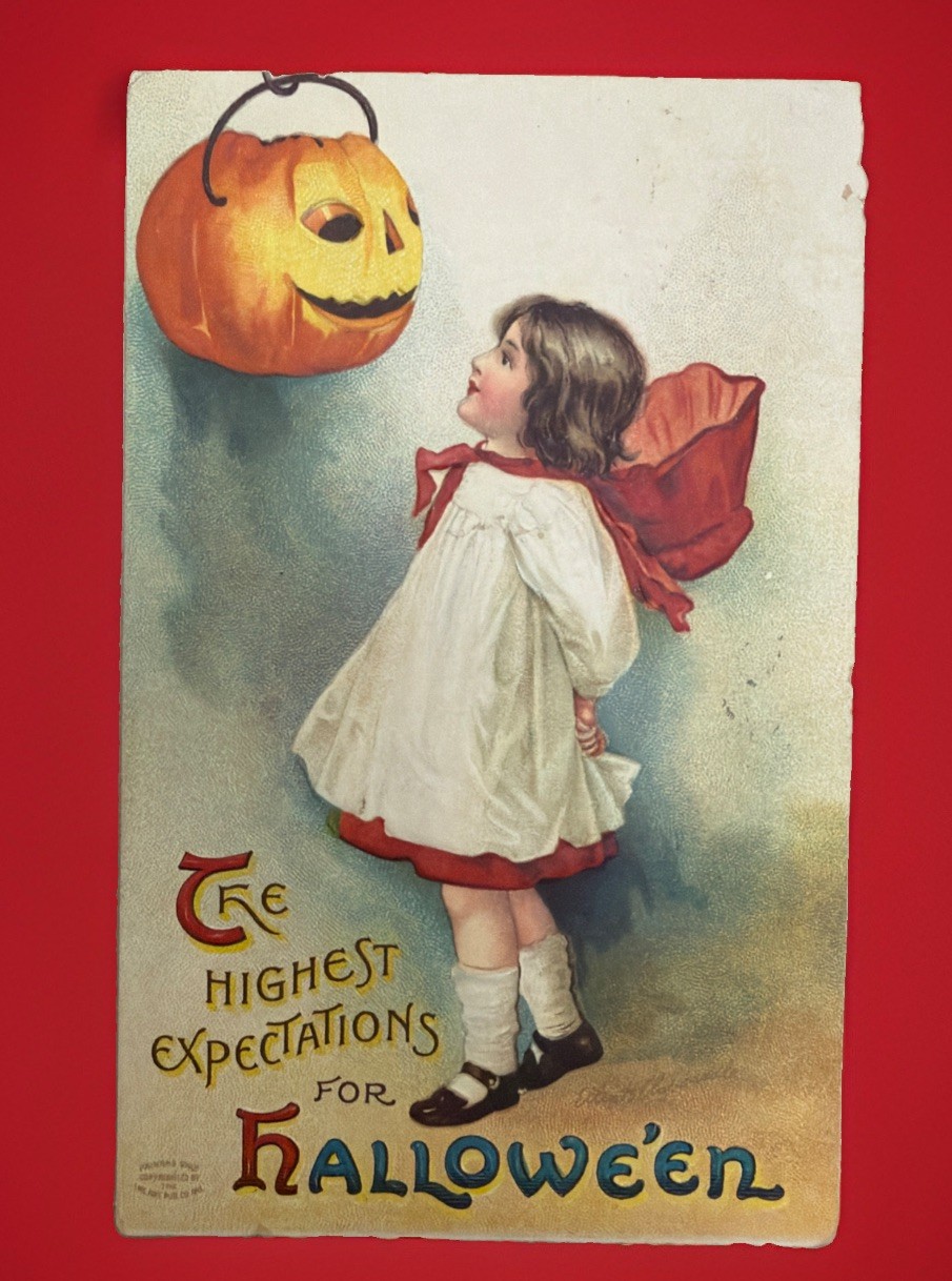 Antique 1911 Halloween Postcard JOL Girl “The Highest Expectations” Clapsaddle