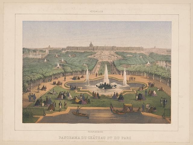 Versailles France 1800s Panorama of Ch�teau and Park Gardens Fountains