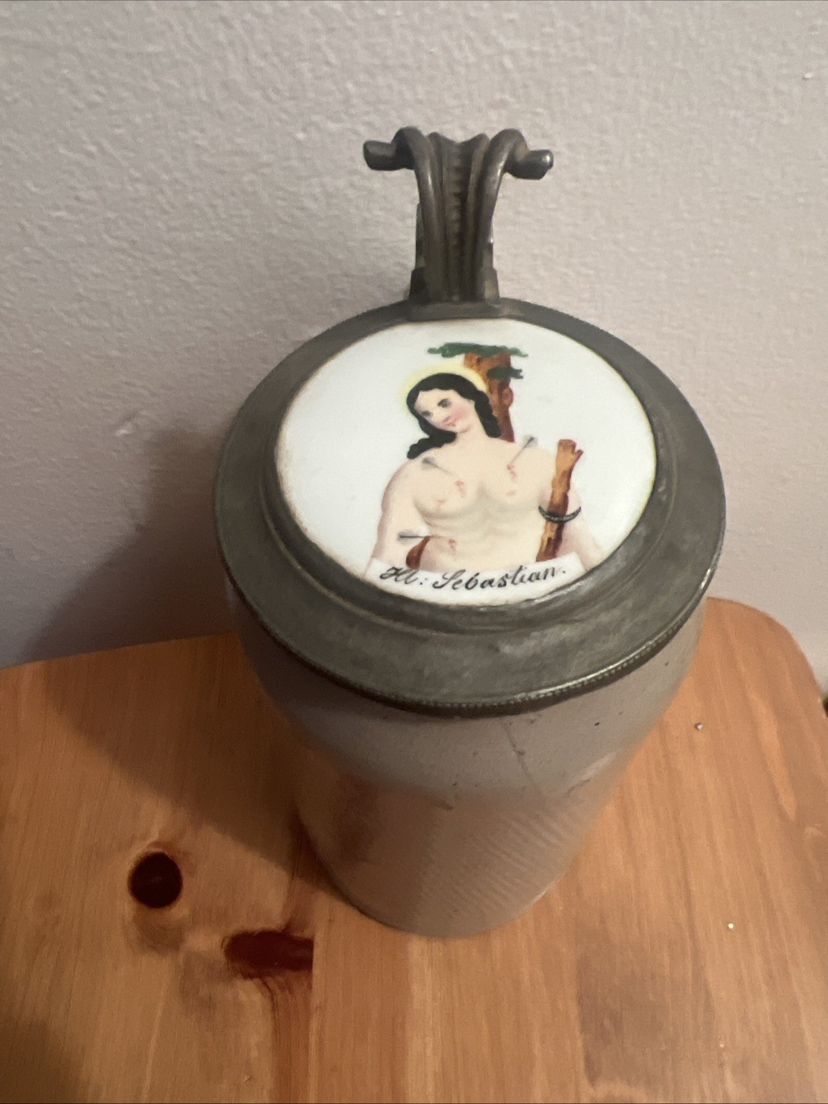 Antique 1900s St.Sebastian  Beer Stein Mug Nude Girl  with Pewter Lid H-9”