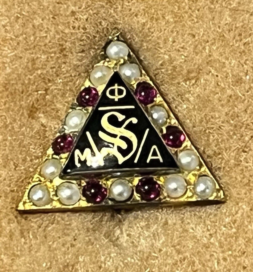 Vintage Fraternity Pin Phi Mu Alpha Sinfonia Crown Pearl Garnet Gold 10K Tested