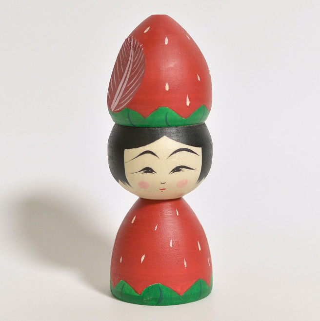 Strawberry Kokeshi Doll by Teruyuki Hiraga 10.5cm Handcrafted Japanese Folk Art
