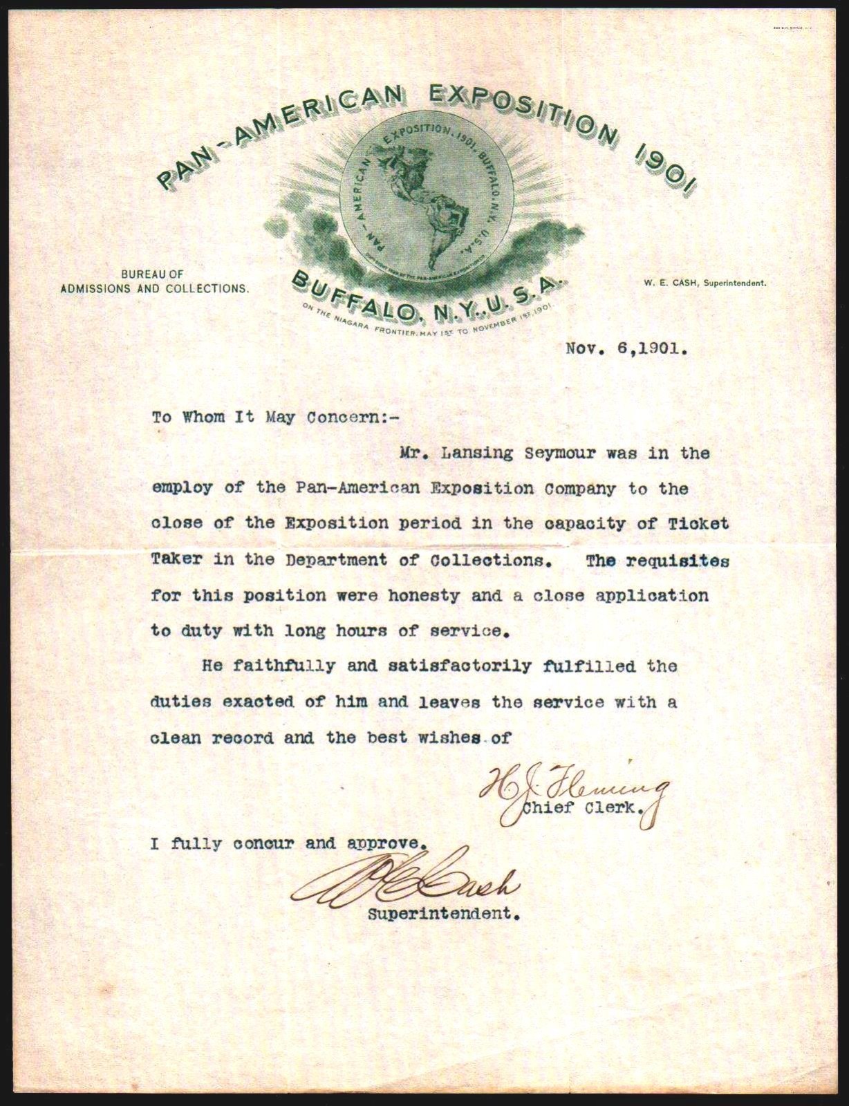 1901 Buffalo NY - Pan American Exposition - Color Rare Letter Head Bill 1901 Buffalo NY - Pan American Exposition - Color Rare Letter Head Bill