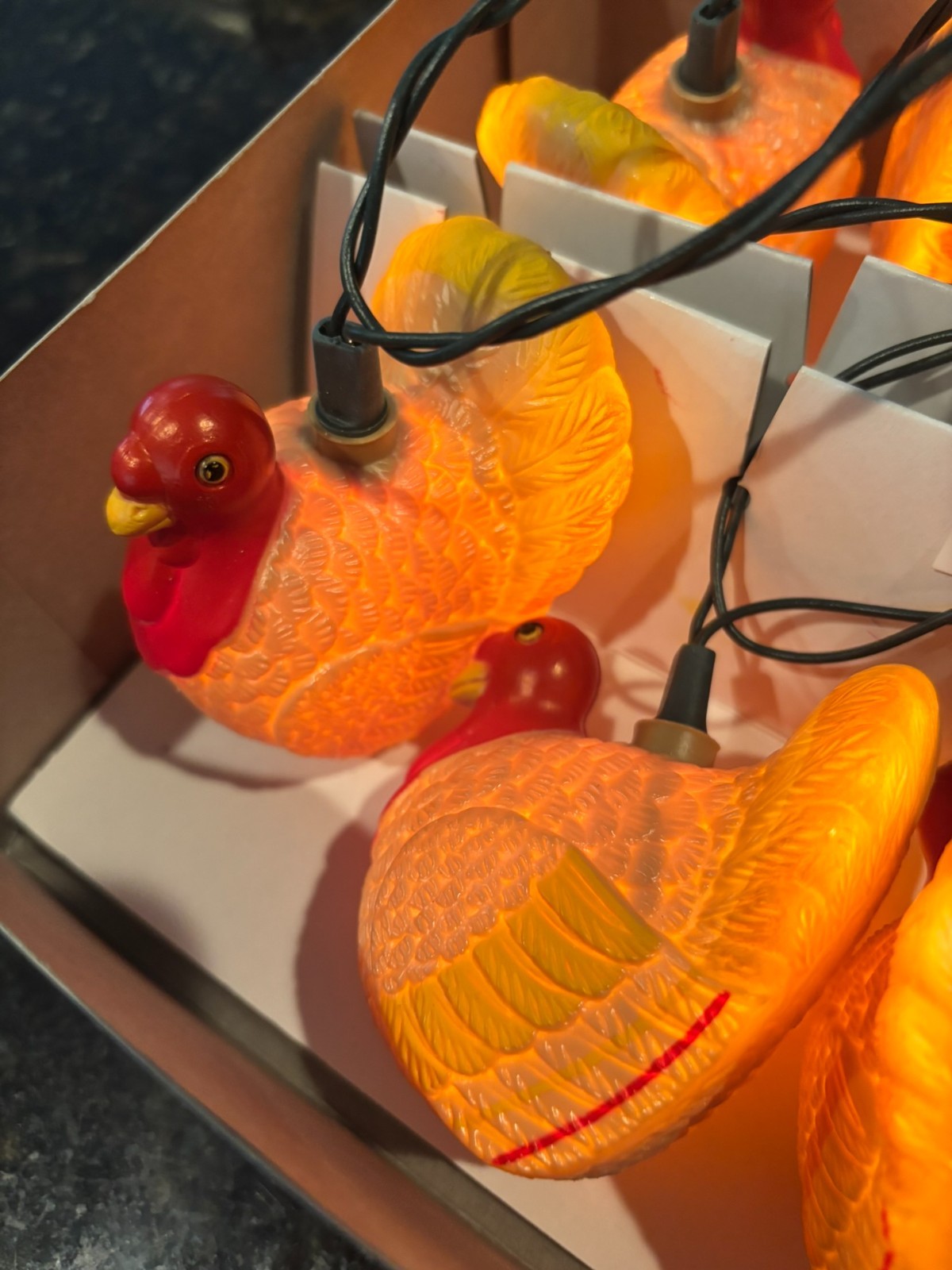 Vintage Glowin\' Gobblers String of 10 Turkey Lights Working and in Original Box