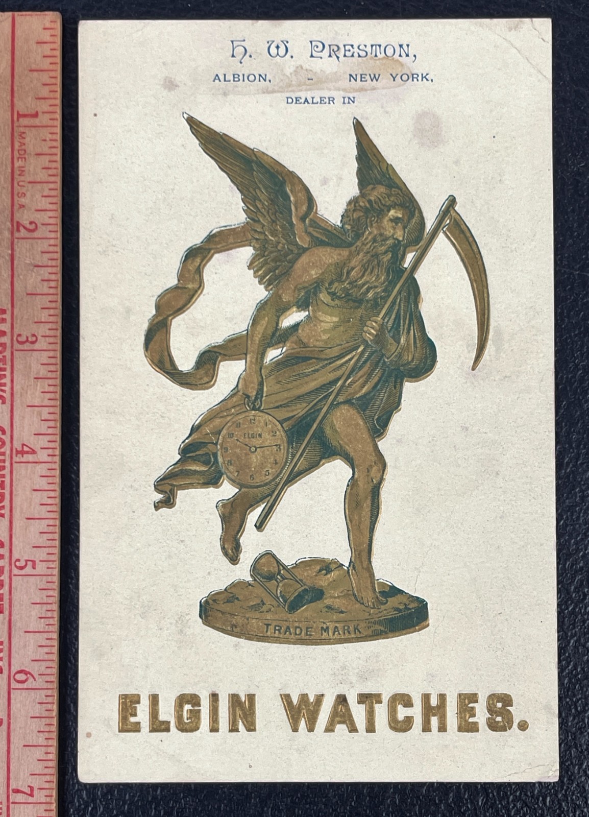 Elgin Watch Embossed Antique Advertising Card Preston Albion NY ca 1900