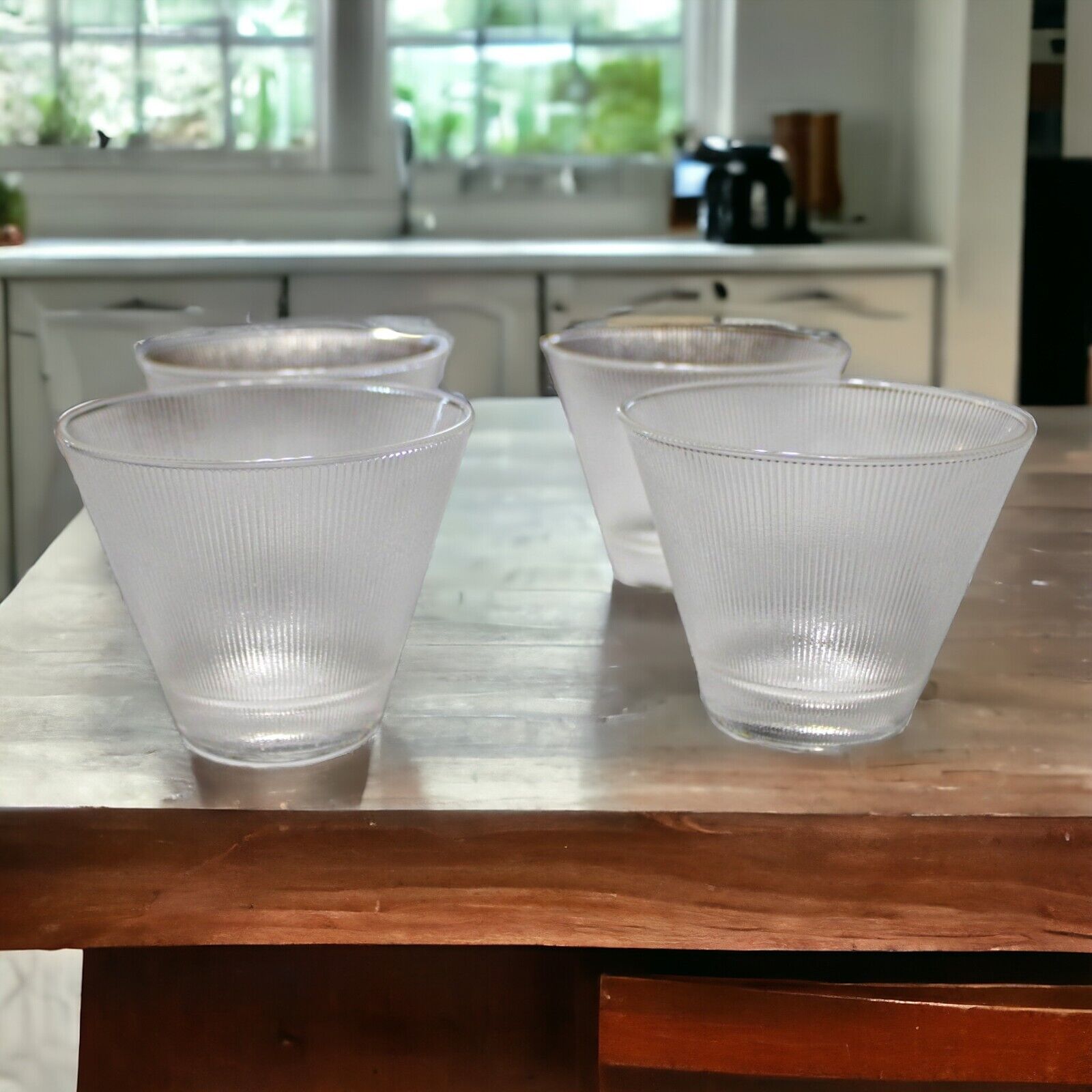 Vtg Set Of 4 MCM Ribbed Norse Federal Glass Punch Bowl Replacement Glasses