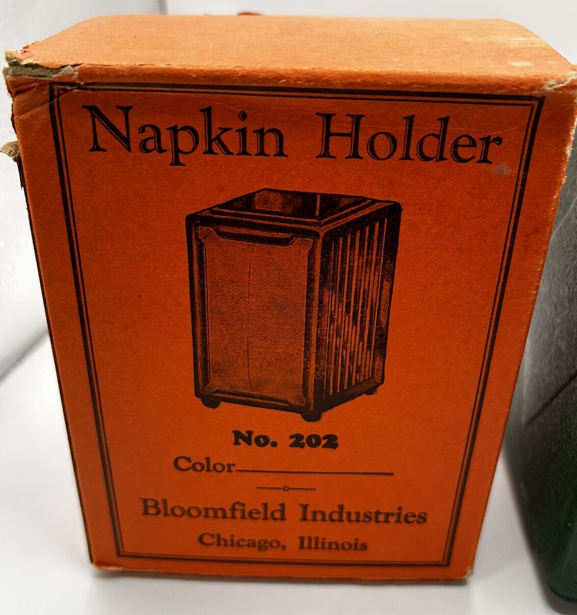 Vtg Retro 50s Bloomfield Industries GREEN DINER NAPKIN HOLDER Original Box # 202 Vtg Retro 50s Bloomfield Industries GREEN DINER NAPKIN HOLDER Original Box # 202