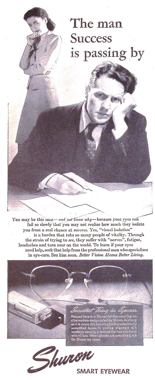 Shuron Smart Eyewear Vintage Magazine Ad Black & White 1944 Eyeglasses