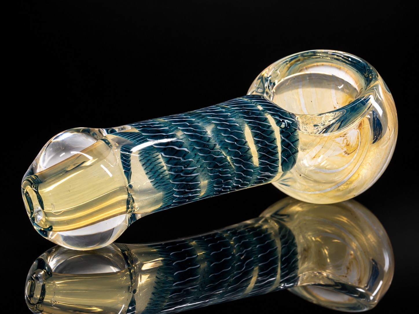 Mini Fumed Glass Tobacco Hand Pipe Thick Glass Teal Spiral Clear Amber