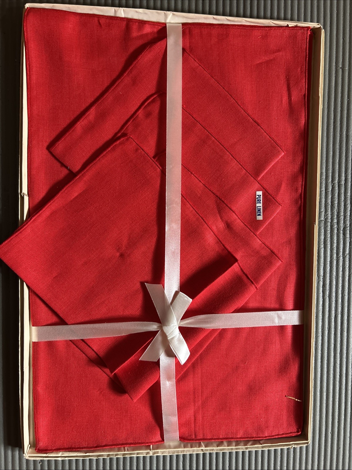 Red Linen Placemat And Napkin Set Vintage 