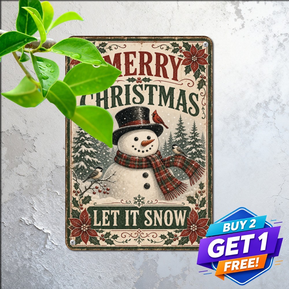 Christmas Snowman Cafe Sign Vintage Winter Holiday Beverage Metal Plaque 8x12