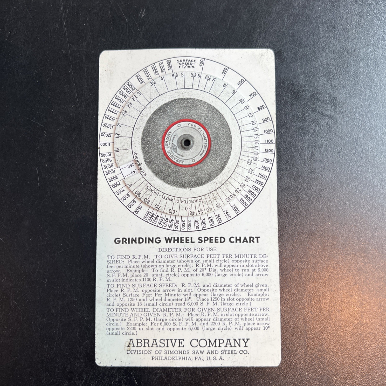 Vintage Abrasive Company Grinding Wheel Speed Chart Vintage Abrasive Company Grinding Wheel Speed Chart