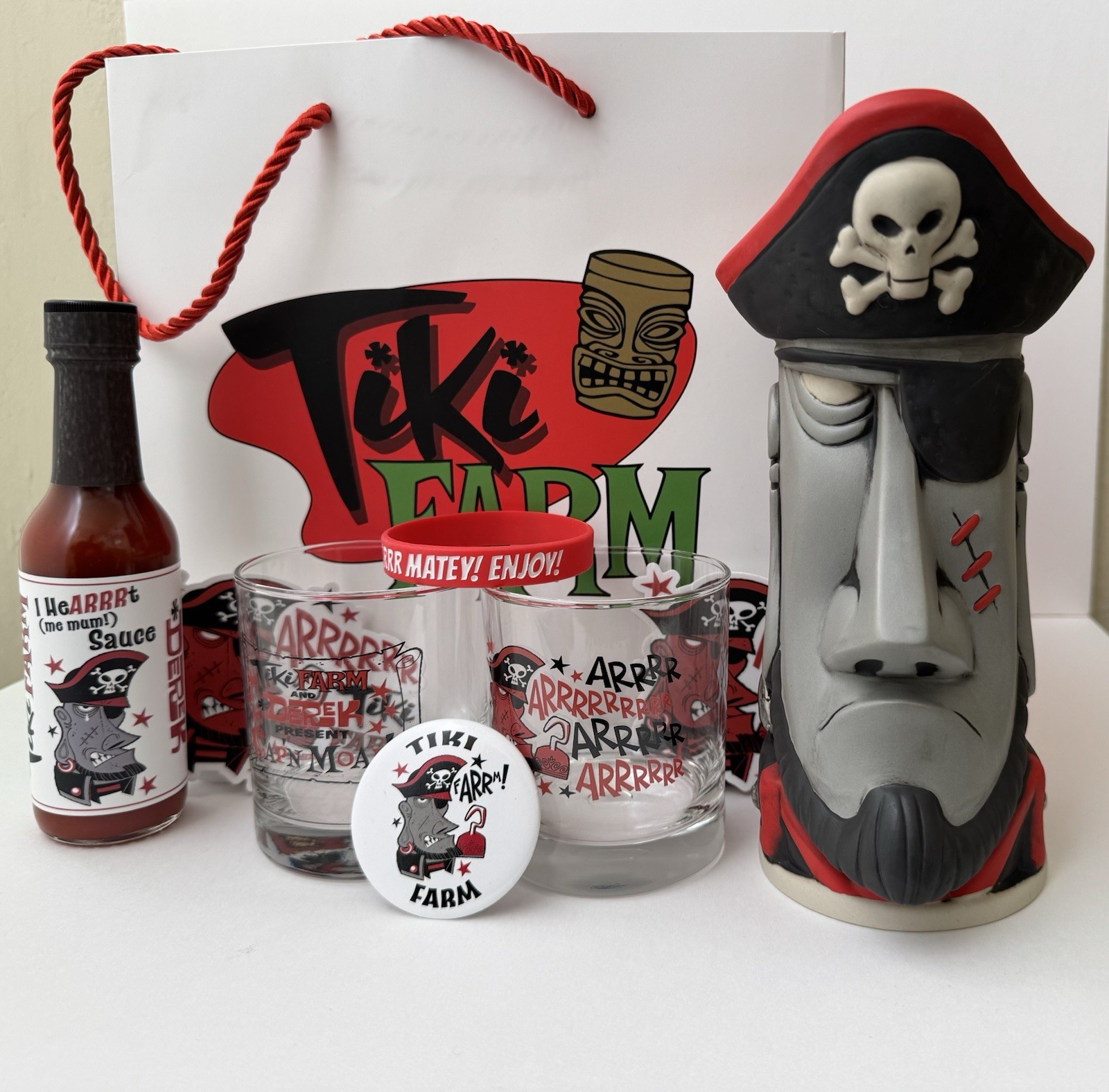 CAP’N MOAI TIKI FARM MUG SIGNED DEREK YANIGER EXCL. RELEASE PARTY GOODIE BAG LOT