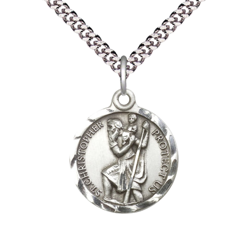 Pewter Saint Christopher Catholic Medal Pendant Necklace 18