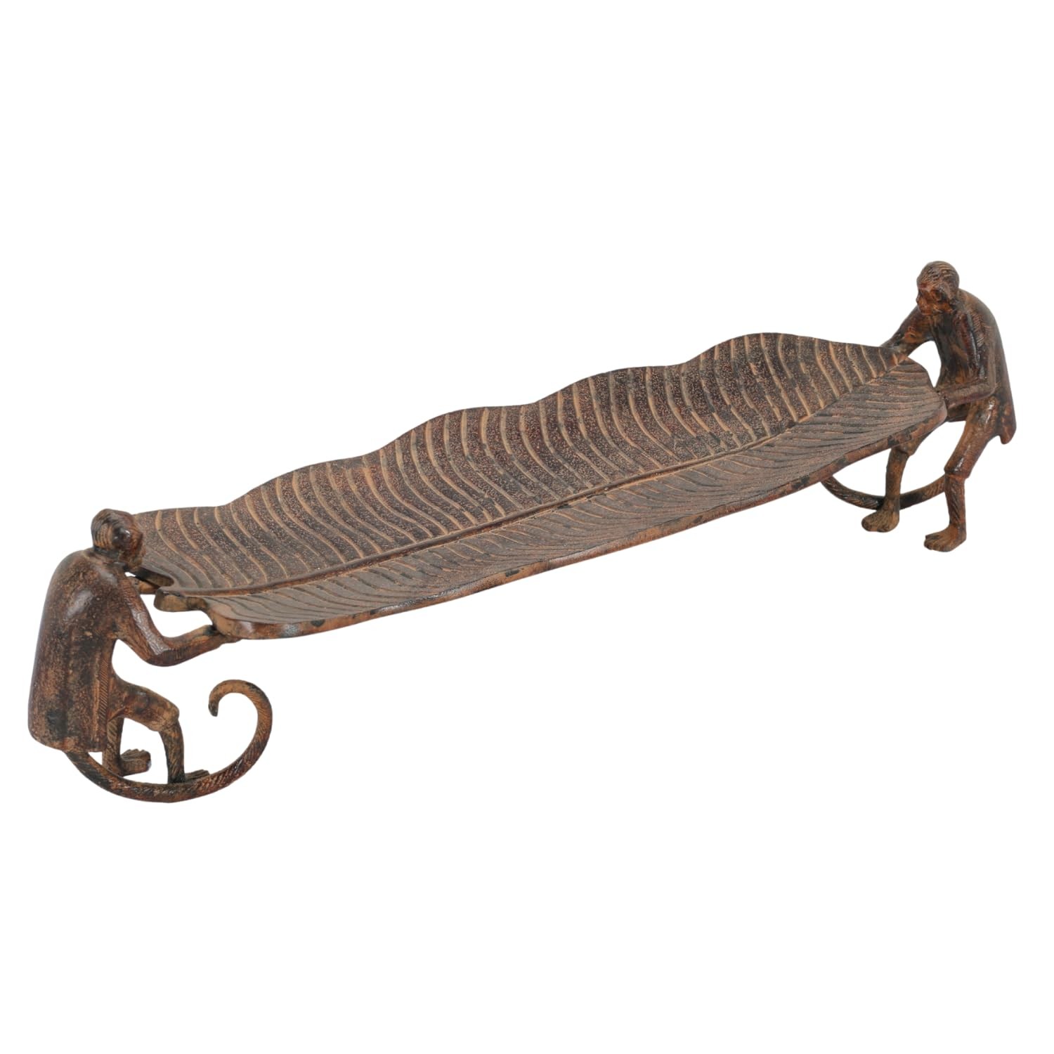 RAFFLES Butler Decorative Tray – Aluminum Vintage Leaf Dish with Monkey RAFFLES Butler Decorative Tray – Aluminum Vintage Leaf Dish with Monkey