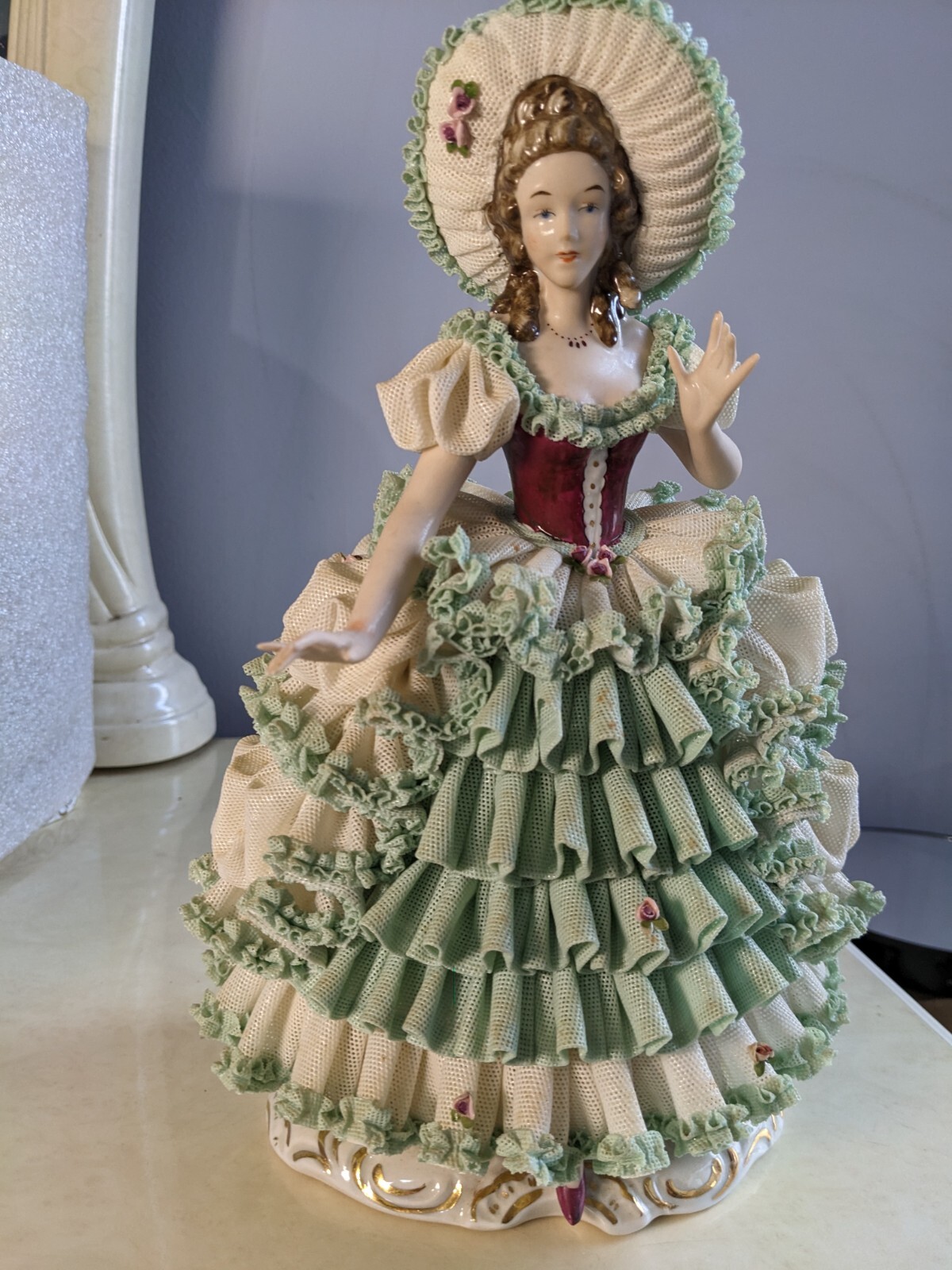 XLarge Vintage German Original Dresden Lace Karl Klette Porcelain  Figurine 11\