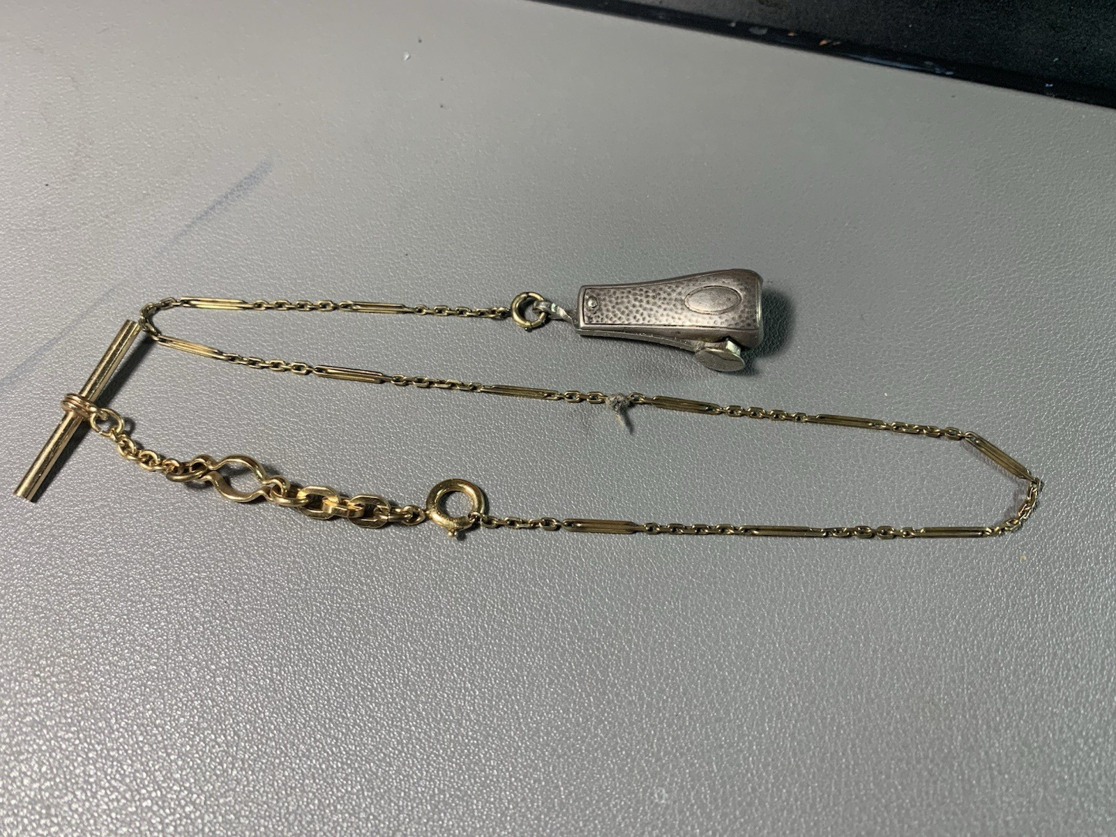 Vintage Sterling Silver Cigar Cutter 10k Chain T Bar