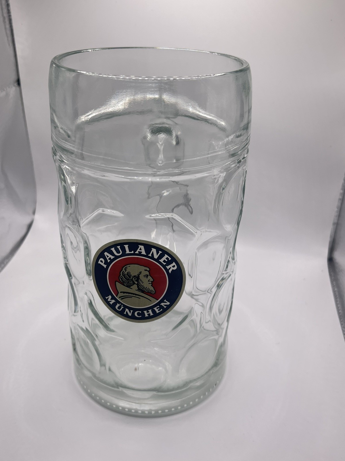 Paulaner Munchen 1 Liter Dimpled German Munich Beer Stein with handle Glass Paulaner Munchen 1 Liter Dimpled German Munich Beer Stein with handle Glass