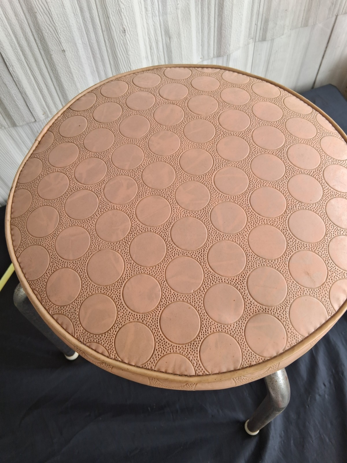 Vintage MCM Pearl-Wick Stool Pink Polka Dot Vinyl Seat & Chrome Legs 