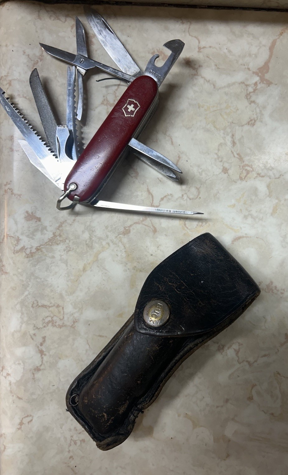 Vintage 1950s 60s Swiss Army Knife W. Buck Knife Sheath Vintage 1950s 60s Swiss Army Knife W. Buck Knife Sheath