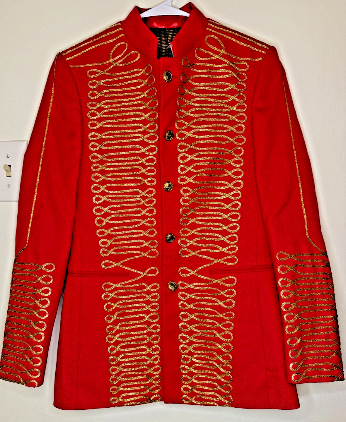 New Napoleonic Hussar Uniform Red Wool Jacket & Pants Golden Braided Suit